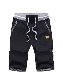ZOXOZ Mens Shorts Casual Summer Beach Cotton Shorts with Elastic Waist Drawstring and Pockets