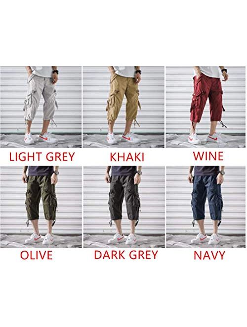 ONLYWOOD Men's Washed Cotton Multi-Pockets Below Knee Long Military Cargo Shorts