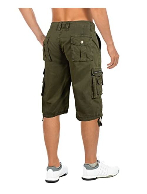 Kolongvangie Cargo Shorts Men's 3/4 Capri Shorts Below Knee Cotton Casual Long Inseam Workout Shorts with Multi Pockets (No Belt)