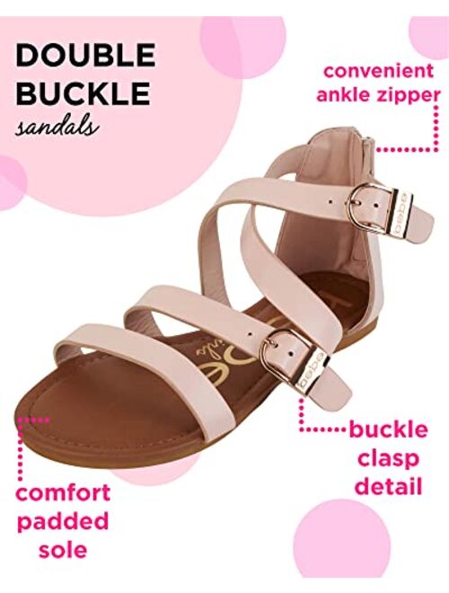 bebe Girls Sandals Leatherette Double Buckle Gladiator Sandal, Easy-On Heel Zipper (Toddler/Girl)