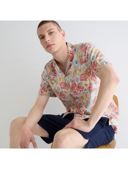 Short-sleeve linen camp-collar shirt in floral print