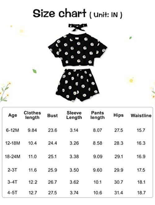 Wesidom Toddler Girl Clothes Baby Girls Outfits 6M-4T Summer Floral Print Shirt+Shorts+Headband 3pcs Baby Clothing