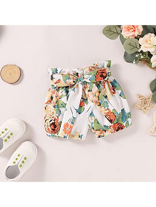 Hundofam Baby Girl Clothes Infant Summer Outfits Set Ruffle Sleeve Romper Floral Pants 3PCS Bodysuit +Shorts +Headband