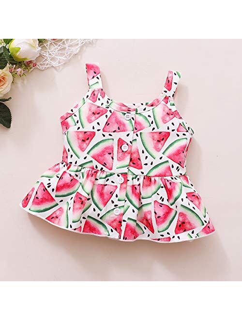 Kucnuzki Toddler Baby Girl Clothes Summer Outfits Ruffle Sleeveless Linen Shirt Kid Short Set for Girl