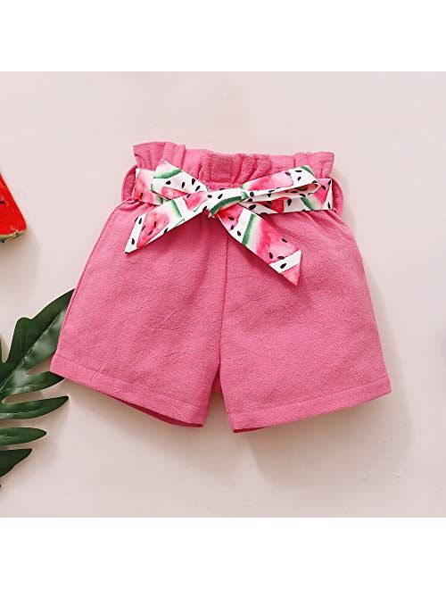 Kucnuzki Toddler Baby Girl Clothes Summer Outfits Ruffle Sleeveless Linen Shirt Kid Short Set for Girl