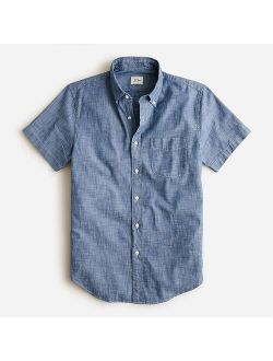 Slim short-sleeve indigo organic chambray shirt