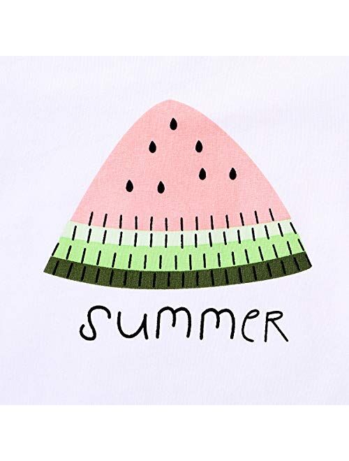 YOUNGER TREE Toddler Baby Girls Clothes Watermelon T-shirt + Linen Shorts with Belt Cute Summer Short Set