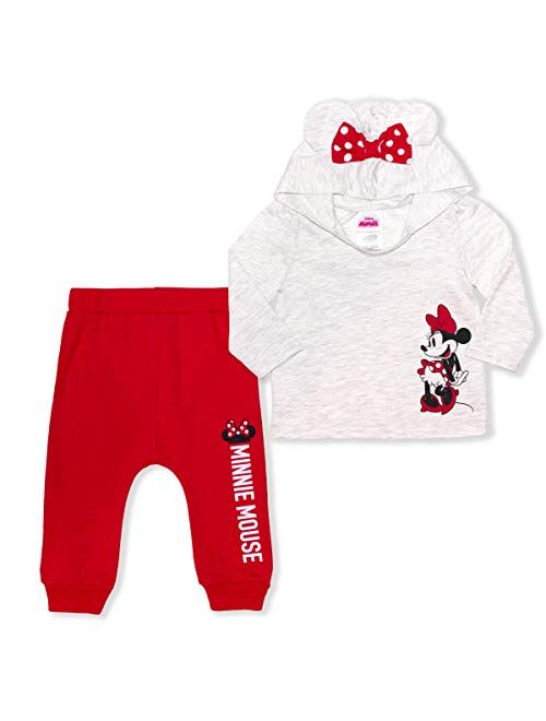 Disney Girl's 2-Piece Minnie Mouse Pullover Hoodie with Bow and Jogger Set