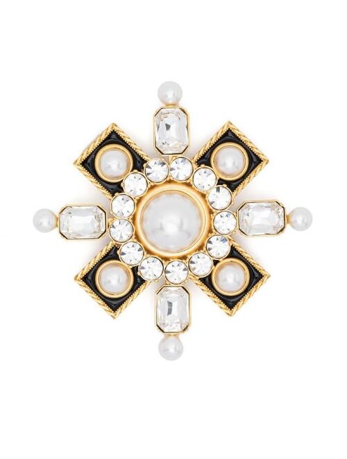 Balmain pearl-crystal embellished brooch