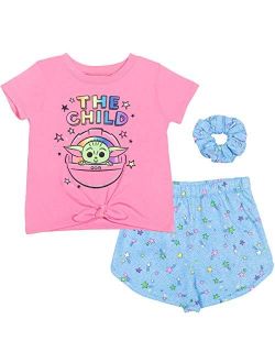 The Child Short Sleeve T-Shirt French Terry Shorts Scrunchie Pink/Blue
