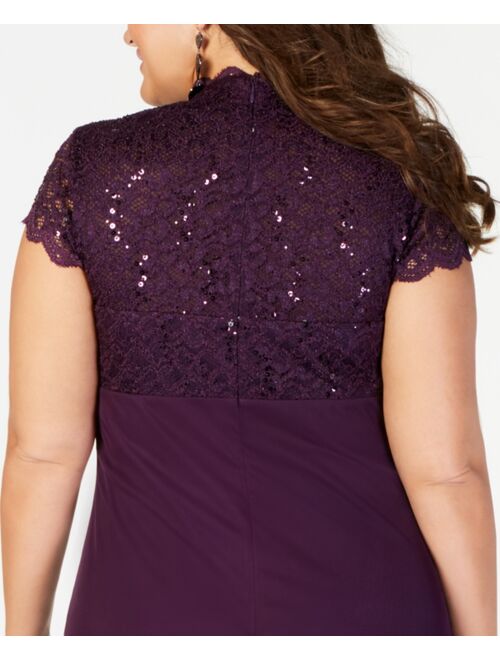 B&A by Betsy & Adam Plus Size Sequined-Lace Ruched Gown