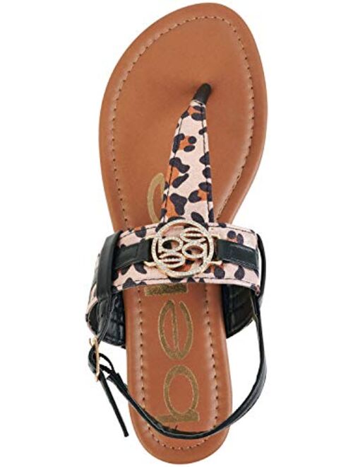 bebe Girls' Sandals - Leatherette Leopard Thong Sandals with Heel Straps (Little Kid/Big Kid)