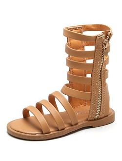 Girls Summer Gladiator Sandals with Zipper Flat Strappy Sandals Toddler/Little Kid