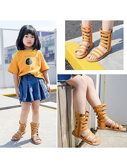 DADAWEN Girls Summer Gladiator Sandals with Zipper Flat Strappy Sandals Toddler/Little Kid