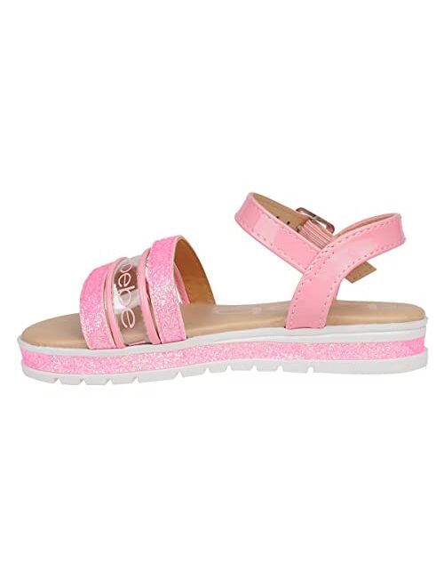 Bebe Girl's Fashion Sparkly Flat Sandals with Fancy Glitter and Clear Vinyl Strap