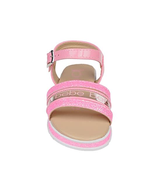 Bebe Girl's Fashion Sparkly Flat Sandals with Fancy Glitter and Clear Vinyl Strap
