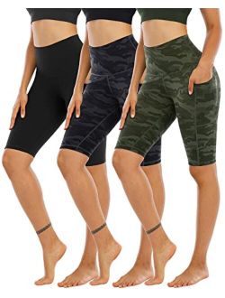 CHRLEISURE 3 Pack Biker Shorts for Women High Waist with Pockets- Spandex Yoga Tummy Control Shorts