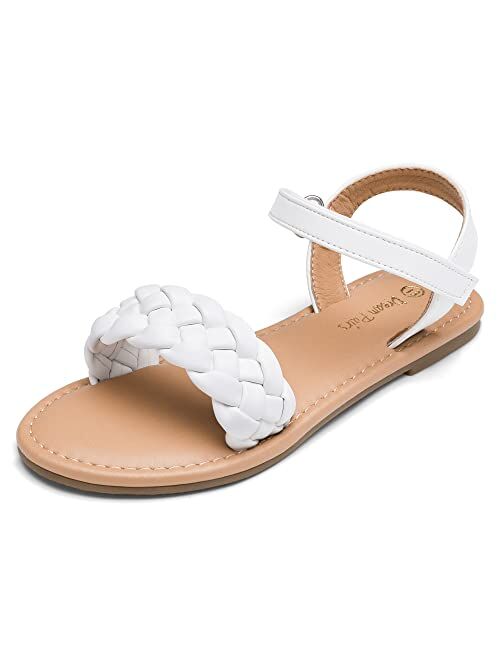 DREAM PAIRS Girls Sandals Classic Open Toe Braided Flat Sandals Summer Dress Shoes