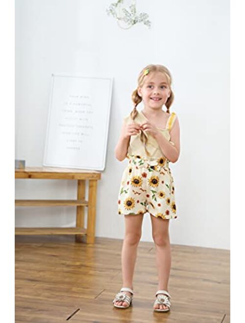 Disaur Toddler Girls Clothes (12M-5T) Baby Girl Summer Outfits Ruffle Off Shoulder Sleeveless Tops Floral Shorts Set