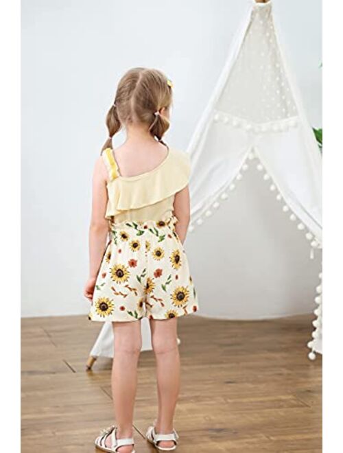 Disaur Toddler Girls Clothes (12M-5T) Baby Girl Summer Outfits Ruffle Off Shoulder Sleeveless Tops Floral Shorts Set