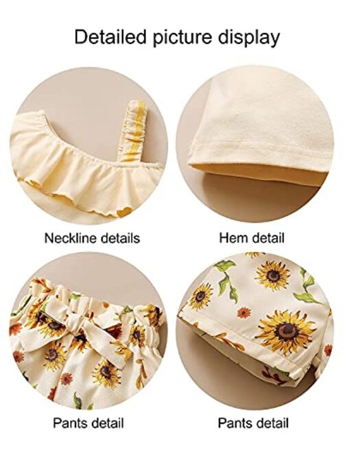 Disaur Toddler Girls Clothes (12M-5T) Baby Girl Summer Outfits Ruffle Off Shoulder Sleeveless Tops Floral Shorts Set