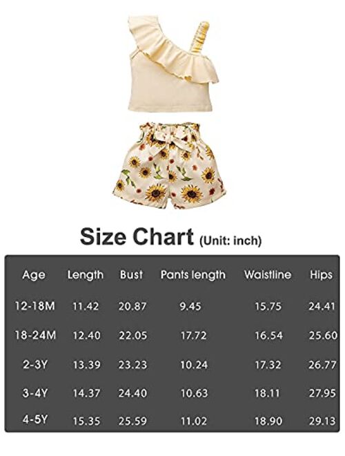 Disaur Toddler Girls Clothes (12M-5T) Baby Girl Summer Outfits Ruffle Off Shoulder Sleeveless Tops Floral Shorts Set