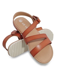 festooning Girls Flat Sandals Princess Open Toe Sandal with Adjustable Strap Summer Flat Shoes