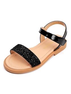Toddler/Little Kid Otter MOMO Girls Sandals Open Toe Princess Flat Sandals with Ruffle Summer Sandals 