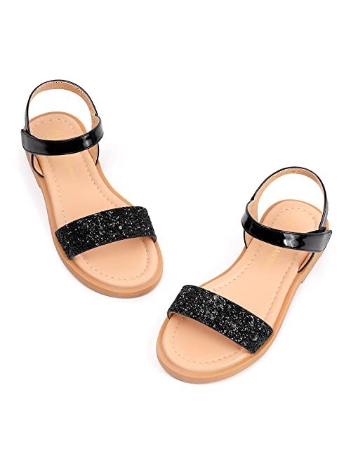 PANDANINJIA Gina Girls Sandals Open Toe Summer Flats Dress Sandals Shoes Toddler/Little Kid/Big Kid