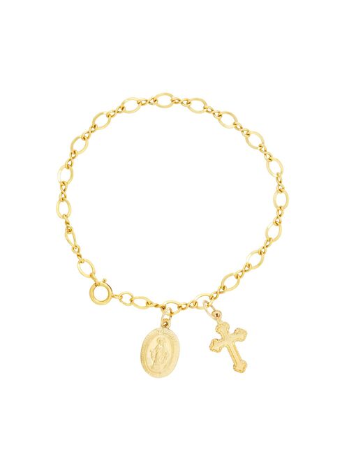 Charming Girl 14k Gold Filled Cross & Virgin Mary Bracelet