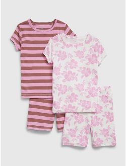 Kids 100% Organic Cotton Floral Stripe PJ Shorts Set (2-Pack)