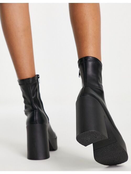 ASOS DESIGN Elsie high heeled sock boot in black PU