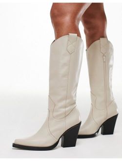Camouflage premium leather western knee boots in cream