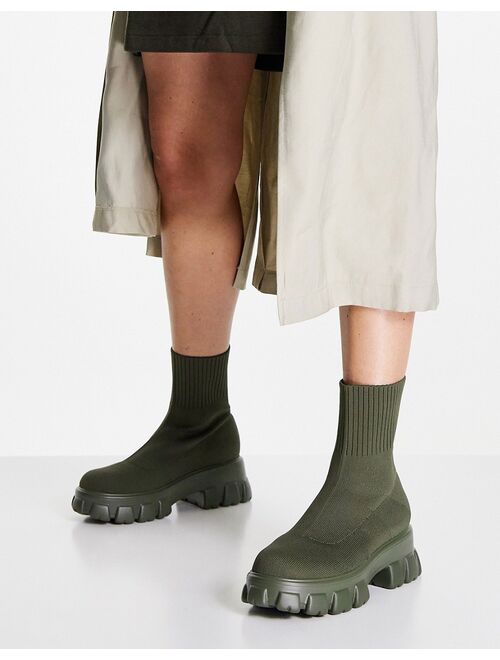 Public Desire Trust chunky sock boots in khaki knit