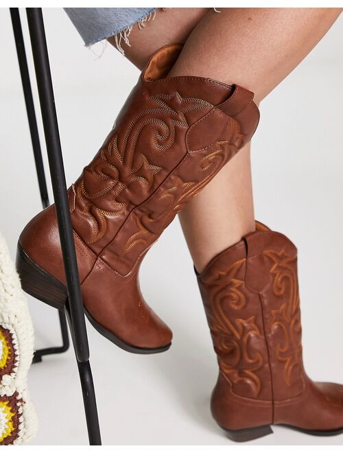 ASOS DESIGN Andi flat western boots in tan