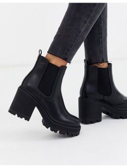 Fuzzy chunky heeled ankle boot in black