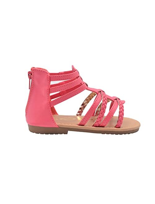 Bebe Toddler Girl's Open-Toe Strappy Ankle Flats Gladiator Sandals with Cute Braided Straps