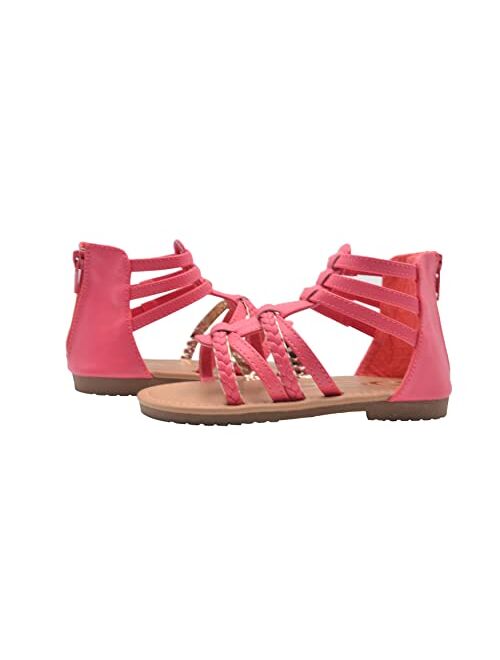 Bebe Toddler Girl's Open-Toe Strappy Ankle Flats Gladiator Sandals with Cute Braided Straps