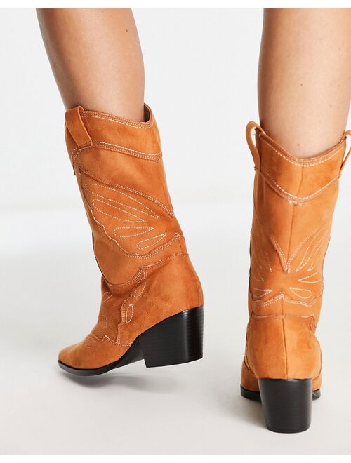 Public Desire Howdy western boots in tan micro
