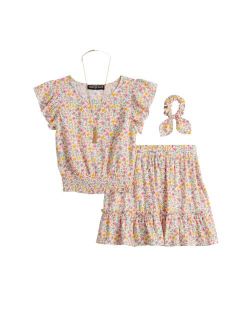 Girls 7-16 Three Pink Hearts Eyelet Top & Challis Floral Skirt Set in Regular & Plus