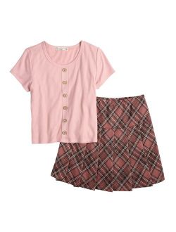 Girls 7-16 Knit Works Top & Pleated Scooter Skirt Set