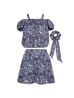 Girls 7-16 Speechless Cold Shoulder Top & Skirt Set with Hair Tie