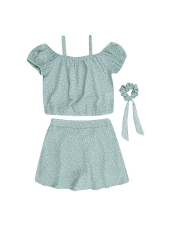 Girls 7-16 Speechless Cold Shoulder Top & Skirt Set with Hair Tie
