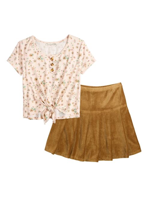 Girls 7-16 Knit Works Tie Top & Pleated Scooter Skirt Set