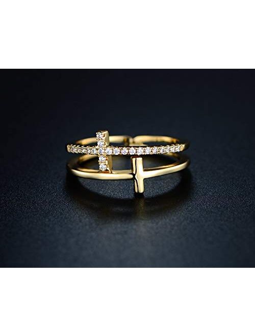 Barzel 18k Gold Plated Cubic Zirconia Double Cross Ring