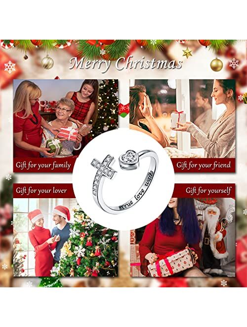Apotie 925 Sterling Silver Cross Ring - True Love Wait Purity Ring Cubic Zirconia Adjustable Ring Jewelry Gift for Women