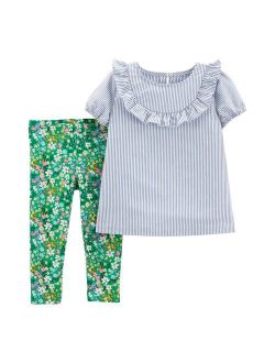 Toddler Girl Carter's 2-Piece Striped Top & Floral Capri Leggings Set
