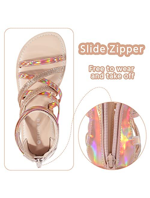 FUPPIA Girls Gladiator Sandals Strappy Summer Sandals with High Ankle Back Zipper for Little Kids Big Kids