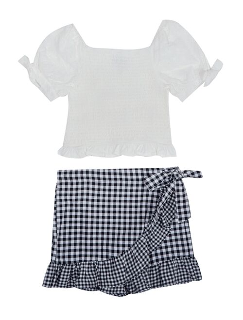 RARE EDITIONS Big Girls Knit Smocked Top and Gingham Shorts, 2-Piece Set