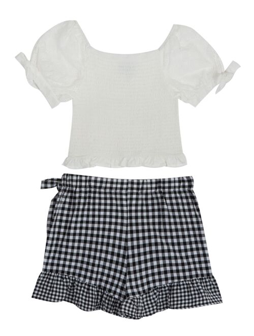 RARE EDITIONS Big Girls Knit Smocked Top and Gingham Shorts, 2-Piece Set